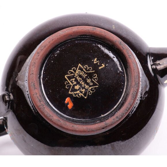 Antique Price Bros Mini Teapot England M&M Redware British 1900s Floral Glazed - Picture 7 of 11